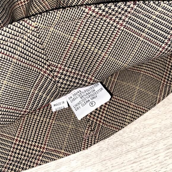 Brown Plaid Check Fedora Trilby Hat with Red Satin Lining - Picture 4 of 6